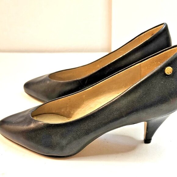 Etienne Aigner Blue Leather Pointed Toe Kitten Heel Pumps Women's Size 5 Heels - Picture 4 of 10